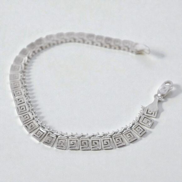 Vintage Mexico 925 Silver Greek Key Bracelet Maze Flexible Link 7.5" - Picture 2 of 9